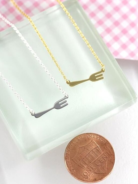 Spoon And Fork Necklace - Rachel Fine Jewelry Gold 925 Sterling Silver FORK Pendant Necklace